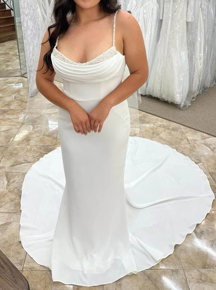fit and flare chiffon wedding dress Chic Bohemian beach look lace chiffon satin fit & flare wedding dress