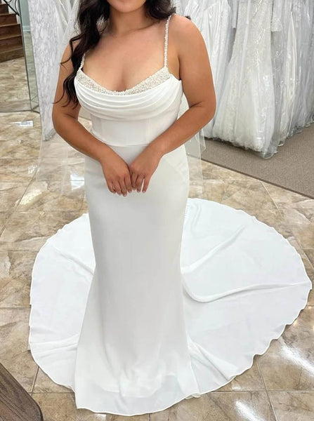 Fit And Flare Chiffon Wedding Dress,Beaded Neckline Bridal Dress,WD012600