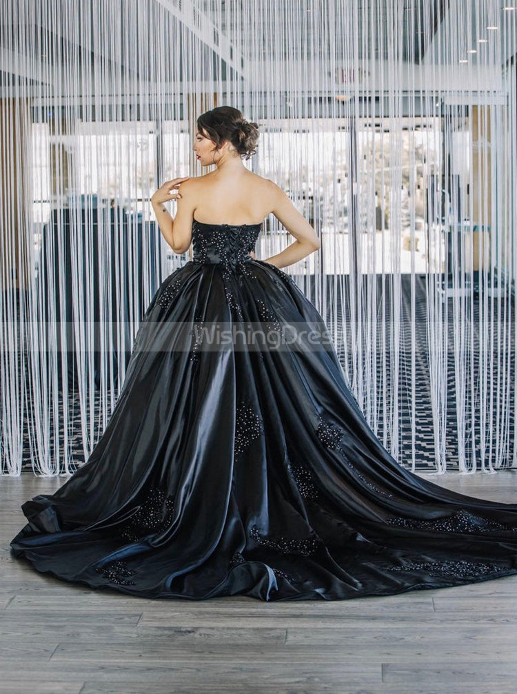 Black Bridal Ball Gown,Sweetheart Neckline Satin Wedding Gown,WD00929 US14 / Picture Color