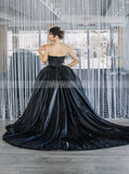 Black Bridal Ball Gown,Sweetheart Neckline Satin Wedding Gown,WD00929