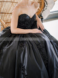 Black Bridal Ball Gown,Sweetheart Neckline Satin Wedding Gown,WD00929
