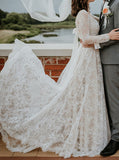 Lace Wedding Dress With Sleeve,Cutout Tie Back Destination Bridal Dress,WD00932