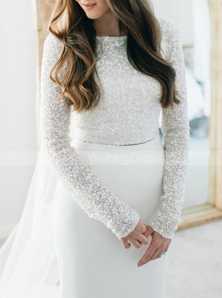 Two Piece Wedding Dress,Destination Long Sleeve Bridal Dresses,WD00934