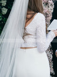 Two Piece Wedding Dress,Destination Long Sleeve Bridal Dresses,WD00934