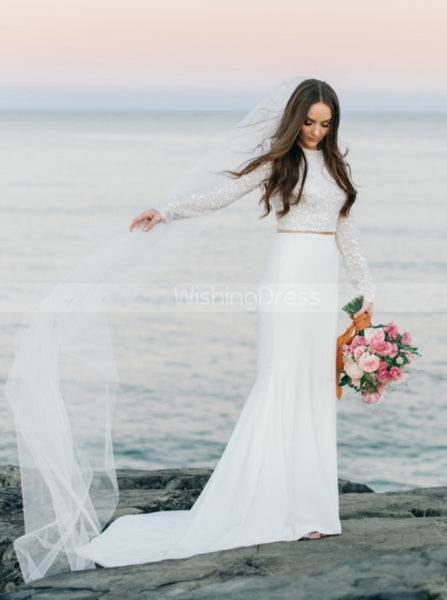 Two Piece Wedding Dress,Destination Long Sleeve Bridal Dresses,WD00934