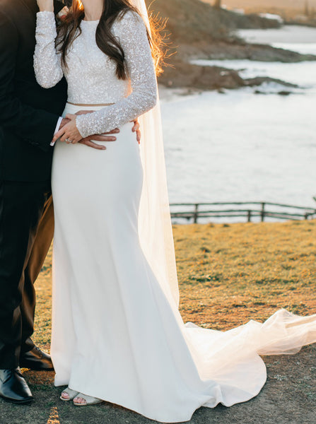 Two Piece Wedding Dress,Destination Long Sleeve Bridal Dresses,WD00934