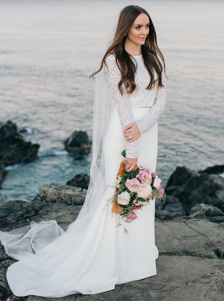 Two Piece Wedding Dress,Destination Long Sleeve Bridal Dresses,WD00934