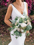 Sheath V-neck Wedding Dress With Split Front,Casual Sleeveless Bridal Dress,WD00936