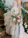 Tiered Tulle Wedding Dress,Spaghetti Straps Wedding Dress,WD00939