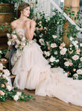 Tiered Tulle Wedding Dress,Spaghetti Straps Wedding Dress,WD00939