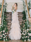 Tiered Tulle Wedding Dress,Spaghetti Straps Wedding Dress,WD00939