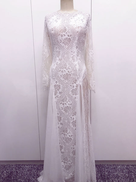 Backless Wedding Dresses,Lace Wedding Dress,Wedding Dress with Sleeves,Rustic Bridal Dress,WD00177