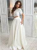 Two Piece Bridal Gown,Satin Bridal Gown,Wedding Dress with Sleeves,WD00231