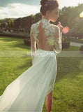Chiffon Wedding Dresses,Wedding Dress with Sleeves,Illusion Wedding Dress,WD00131