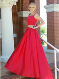 Red Two Piece Prom Dresses,Long Satin Evening Dress,PD00396