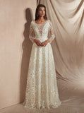 Lace Wedding Dresses with Long Sleeves,Ivory Luxurious Wedding Dress,WD00362