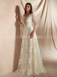 Lace Wedding Dresses with Long Sleeves,Ivory Luxurious Wedding Dress,WD00362