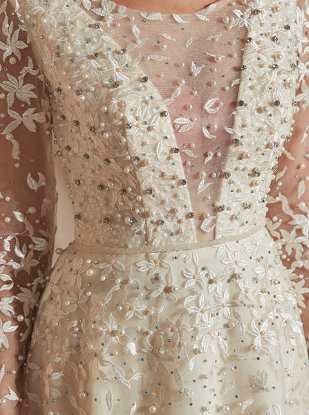 Lace Wedding Dresses with Long Sleeves,Ivory Luxurious Wedding Dress,WD00362