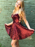 Sequined Cocktail Dresses,Strappy Cocktail Dress,Short Cocktail Dress,Simple Cocktail Dress,CD00022
