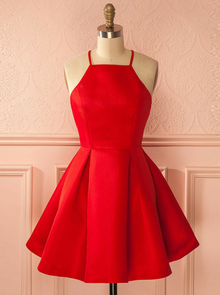 Red Homecoming Dresses,Satin Homecoming Dress,Simple Homecoming Dress,HC00131