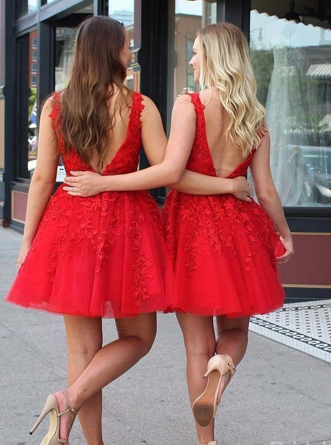 A-line Sweet 16 Dresses,Lace Sweet 16 Dresses,Red Homecoming Dresses,S