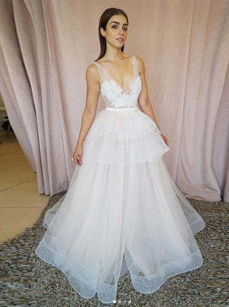 White Wedding Dresses,Tulle Wedding Dress,Ruffled Wedding Dress,Trendy Wedding Dress,WD00181