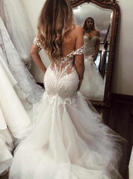 Mermaid Wedding Dresses,Off Shoulder bridal Dress,Lace Bridal Dress,Elegant Bridal Dress,WD00210