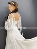 Beach Wedding Dress with Sleeves,Chiffon Destination Wedding Dress,WD00648