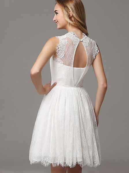 White Cocktail Dresses,Lace Cocktail Dress,A-line Cocktail Dress,CD00006