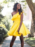 Yellow Homecoming Dresses,Homecoming Dress One Shoulder,Modest Homecoming Dress,HC00027