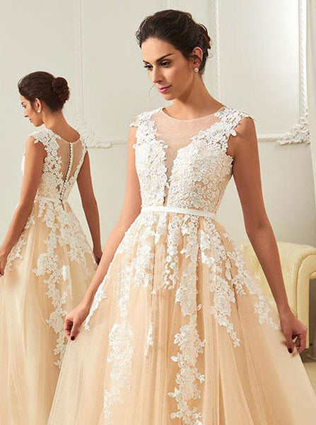 Aline Wedding Dresses,Colored Wedding Dress,Bridal Dress with Appliques,Tulle Bridal Gown,WD00124