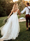 Ivory Wedding Gown,Boho A-line Wedding Dress,Floor Length Bridal Gown,WD00203