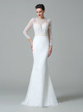White Wedding Dress,Wedding Dress with Sleeves,Mermaid Bridal Dress,WD00273