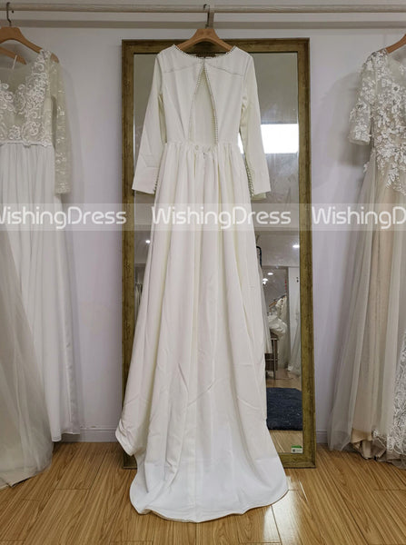 Long Sleeves Wedding Dresses,Satin Wedding Dress,Ivory Bridal Dress,Backless Bridal Dress,WD00055