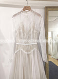 Modest High Neck Wedding Dress,Long Sleeves Lace and Tulle Wedding Dress,WD00509