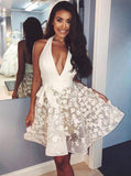 White Homecoming Dresses,Halter Homecoming Dress,Short Prom Dress,HC00043