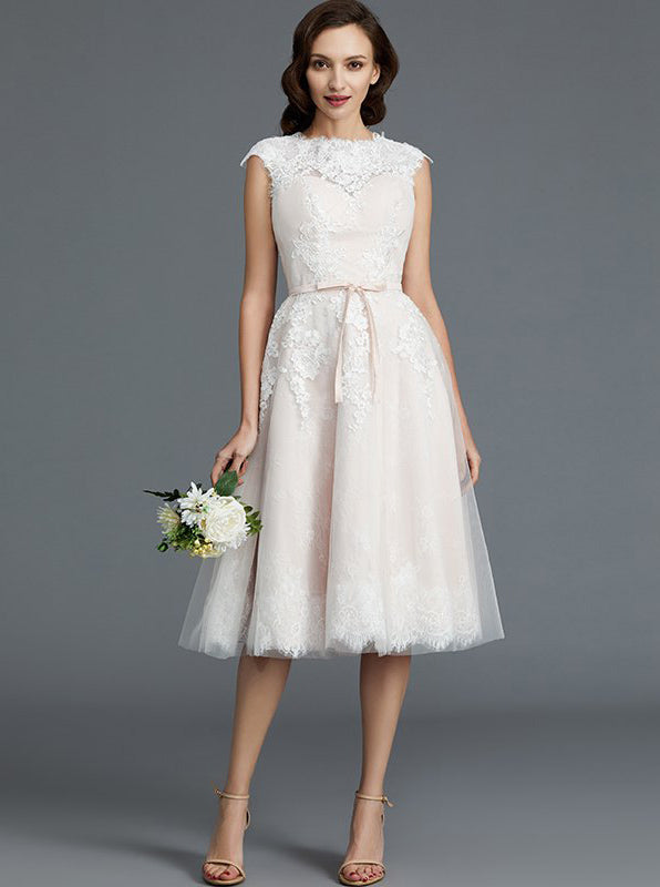 Blush Wedding Dresses,Knee Length Wedding Dress,Vintage Wedding Dress,WD00302 US22W / Champagne