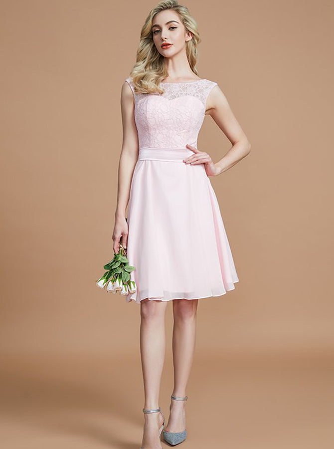 pink cocktail dresses knee length Jovani 43758 - Knee-length Sheath Dress Tulle Silhouette A Line V Neck Open
