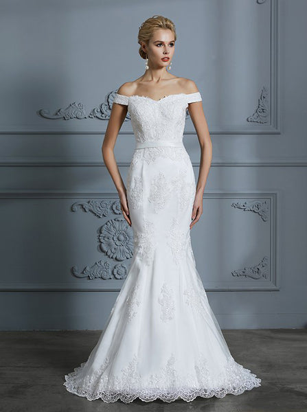 Mermaid Wedding Dresses,Off the Shoulder Bridal Dress,Lace Bridal Dress,WD00295