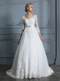 Princess Wedding Dresses,Ball Gown Wedding Dress with Sleeves,Classic Wedding Gown,WD00296