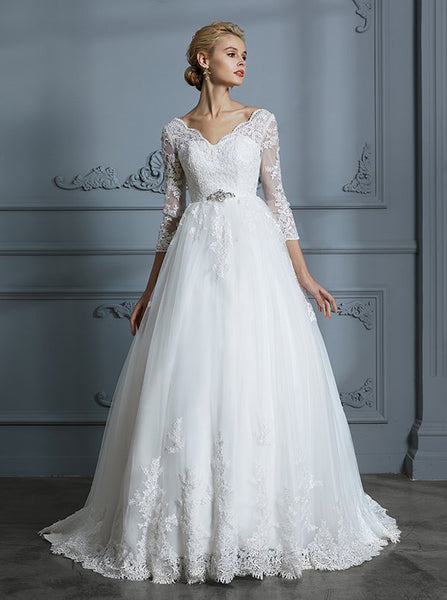 Princess Wedding Dresses,Ball Gown Wedding Dress with Sleeves,Classic Wedding Gown,WD00296