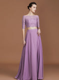 Lilac Bridesmaid Dresses,Two Piece Bridesmaid Dress,Long Bridesmaid Dress with Sleeves,BD00224