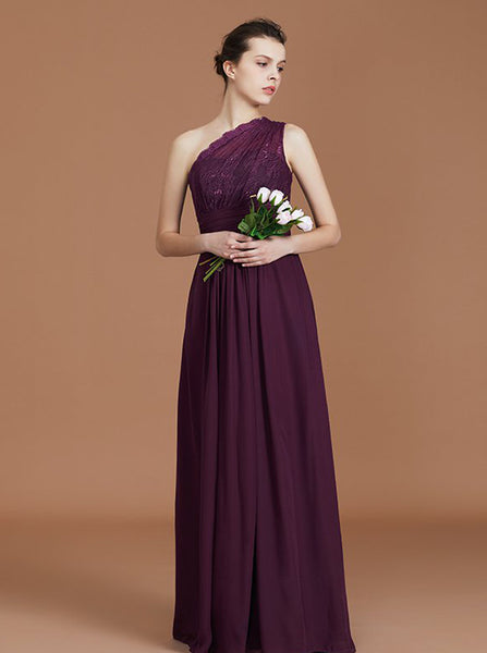 One Shoulder Bridesmaid Dresses,Grape Bridesmaid Dress,Long Bridesmaid Dress,BD00229