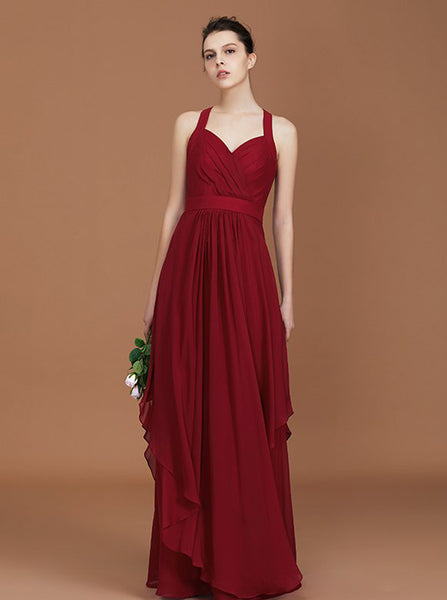 Long Bridesmaid Dresses,Burgundy Bridesmaid Dress,Modest Bridesmaid Dress,BD00222