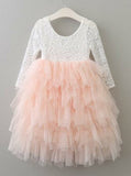 Blush Pink Flower Girl Dresses,Flower Girl Dress with Sleeves,Tulle Flower Girl Dress,FD00039