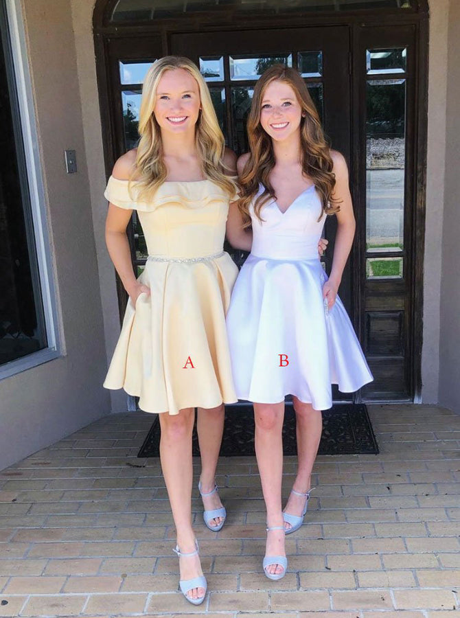 Yellow Homecoming Dresses,Sweet 16 Dress Satin,Modest Homecoming Dress