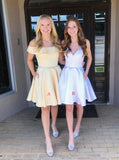 Yellow Homecoming Dresses,Sweet 16 Dress Satin,Modest Homecoming Dress,HC00103