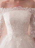 Floor Length Bridal Gown,Off the Shoulder Wedding Dress,Ball Gown Wedding Dress,WD00232