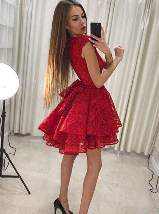 Red Homecoming Dresses,Lace Homecoming Dress,Short Homecoming Dress,HC