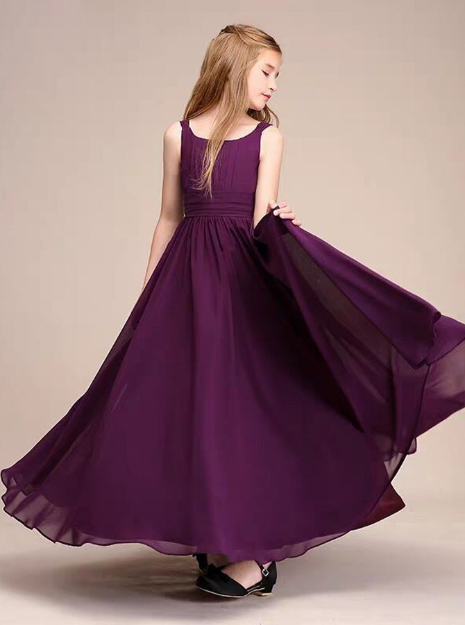 Grape Junior Bridesmaid Dresses,Chiffon Long Junior Bridesmaid Dress,J